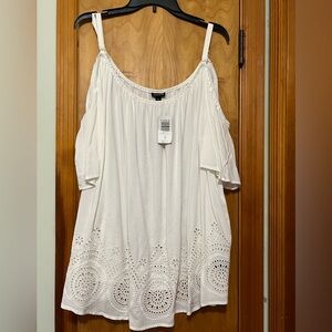 torrid White Cold-Shoulder Eyelet Tunic Top